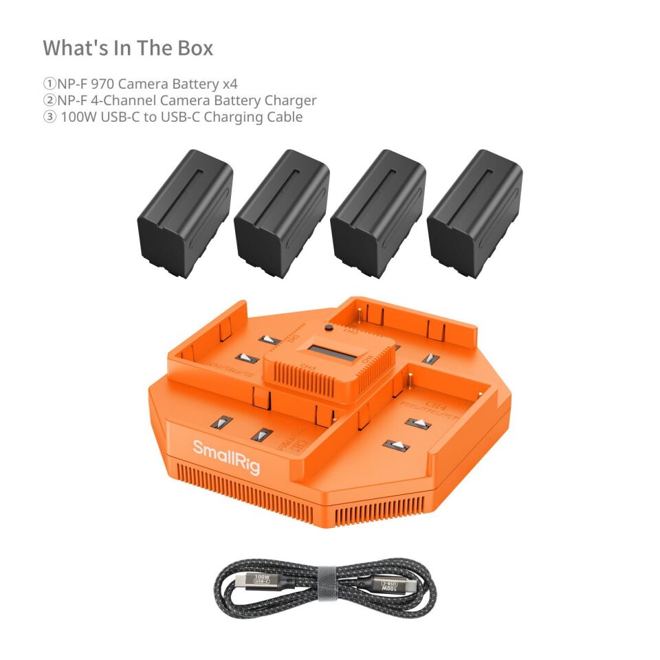 SmallRig 4834 NP-F970 4 Kanallı Kamera Pil Şarj Cihazı ve 4 Pil Takımı