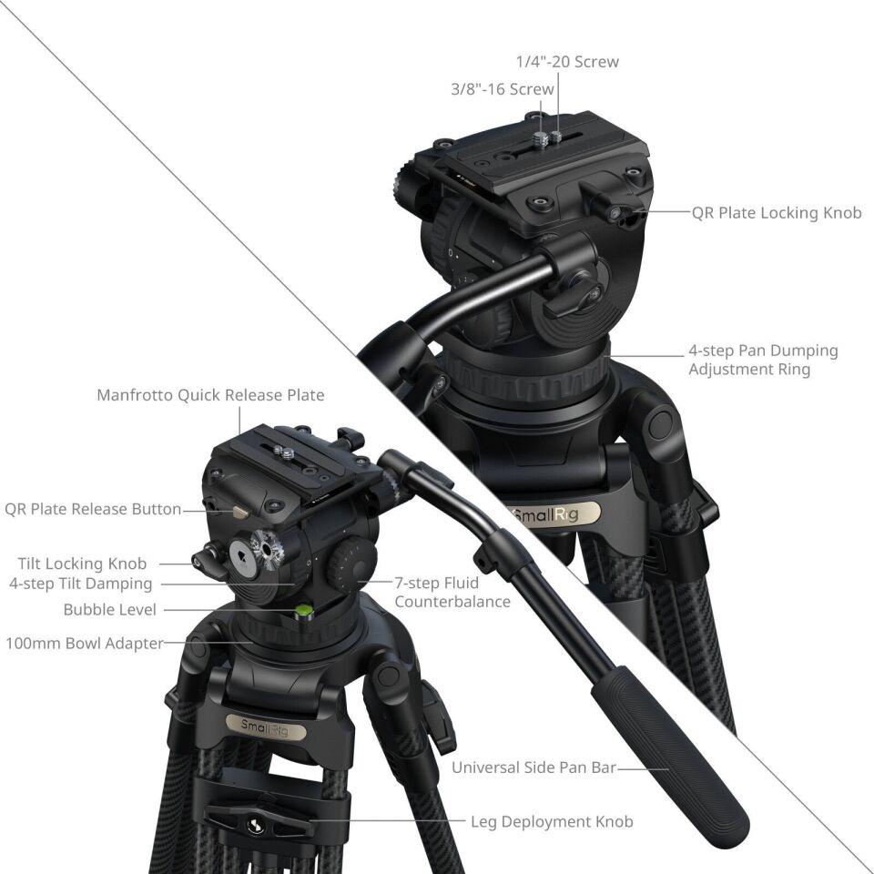 SmallRig 5578 FSD18 FreeSpeed ​​Ağır Hizmet Tipi Karbon Fiber Tripod