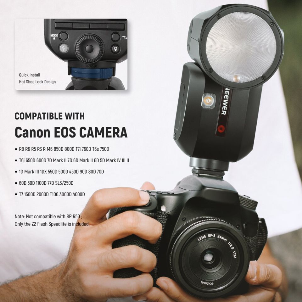 Neewer Z2-C Yuvarlak Başlıklı Bataryalı Tepe Flaşı (Canon)