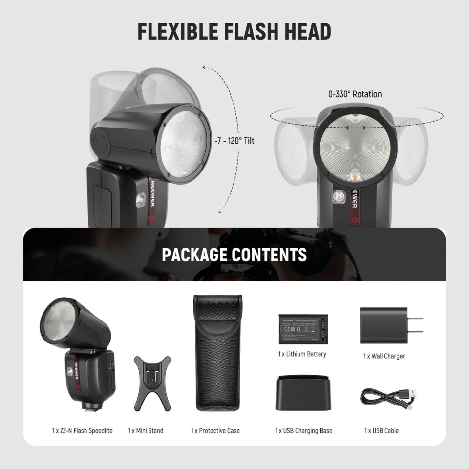 Neewer Z2-N Yuvarlak Başlıklı Bataryalı Tepe Flaşı (Nikon)