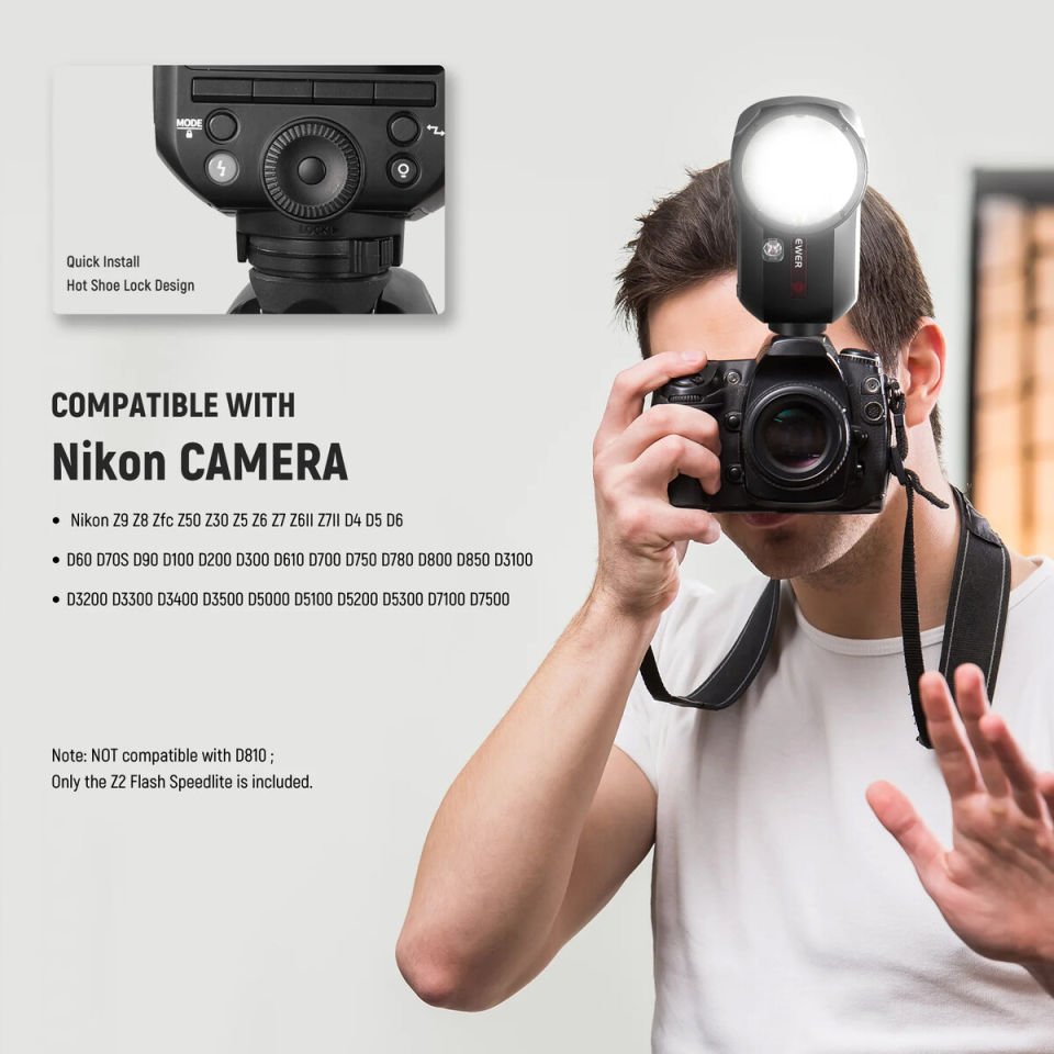 Neewer Z2-N Yuvarlak Başlıklı Bataryalı Tepe Flaşı (Nikon)