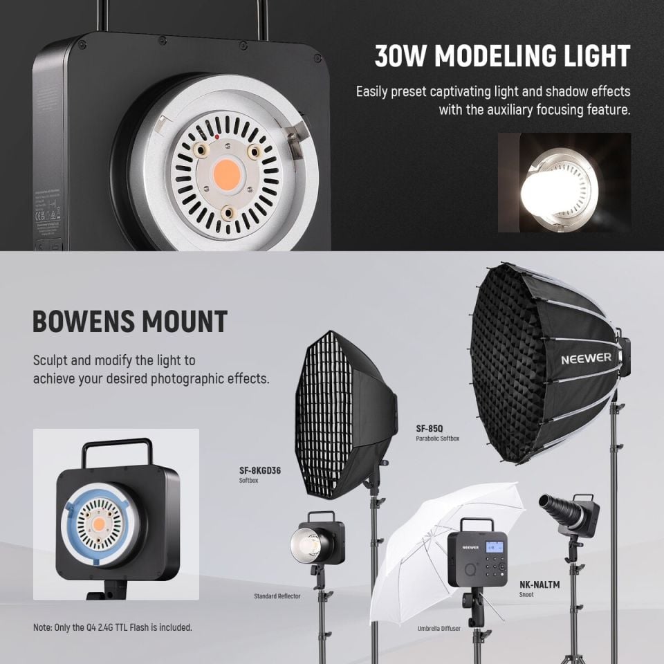 Neewer Q4 400Ws 2.4G TTL Akülü Paraflaş (Canon)
