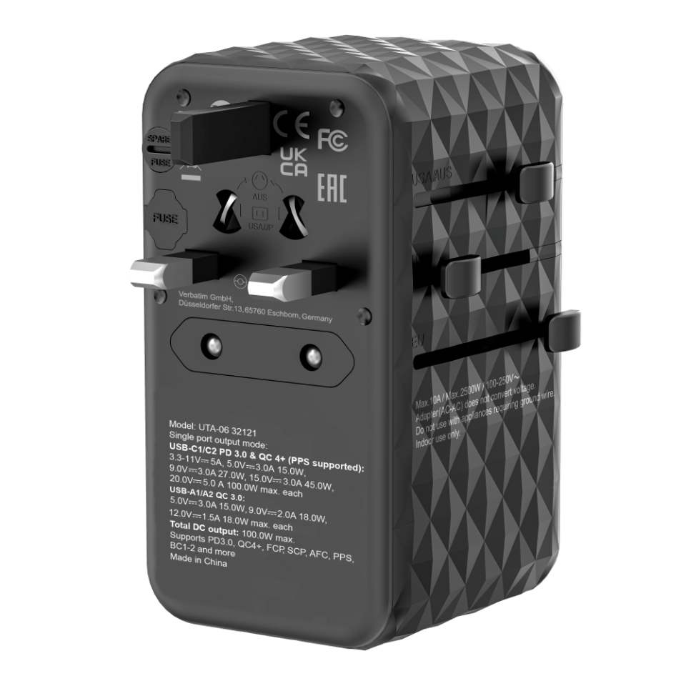 VERBATIM 32121 - V GAN3 UNIVERSAL TRAVEL ADAPTER UTA-06 100W