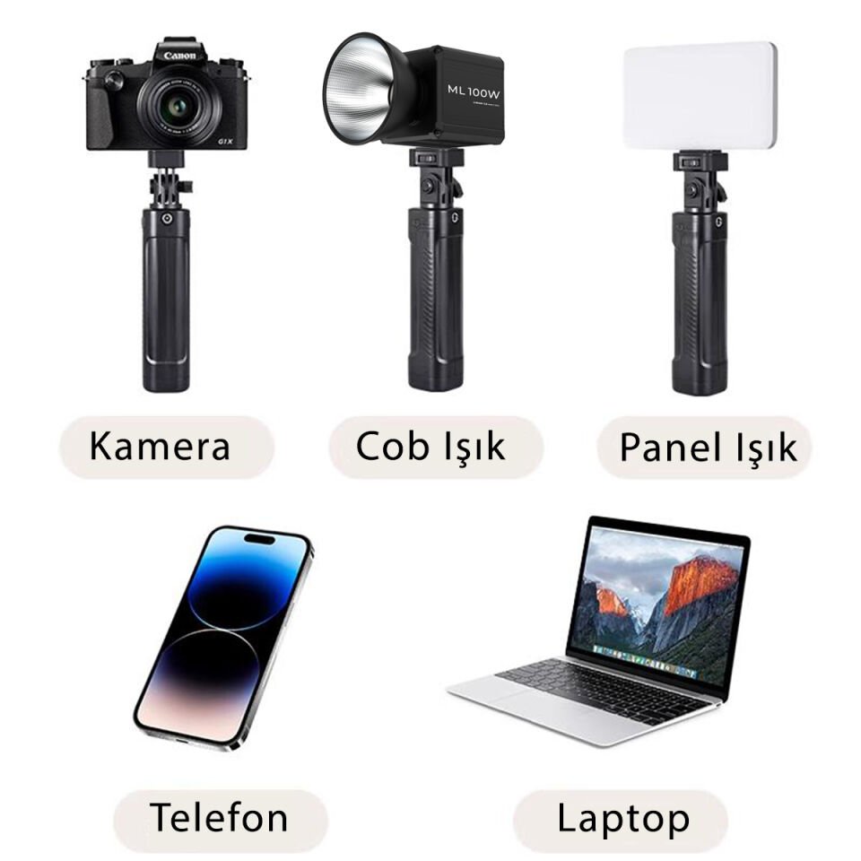 GDX CF-135 II RGB Mini 10W Işık + El Tipi Powerbank Tripod Batarya