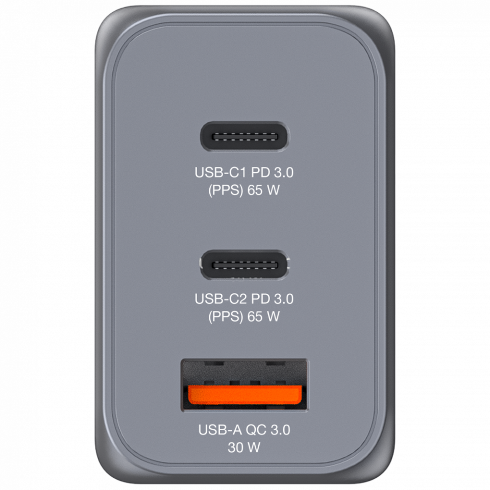 Verbatim 65W GAN Hızlı Şarj 2-Bağlantı Noktalı 2 x Usb-C® PD 65W / 1 x Usb-A QC 3.0-(32201)