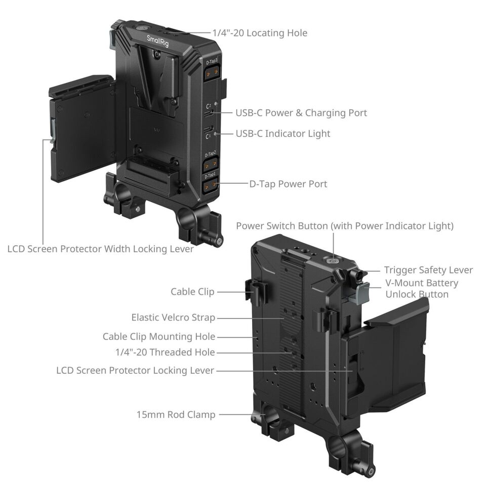 SmallRig 5226 V-Mount Pil Montaj Plakası Kiti 15 mm LWS Rob Borulu