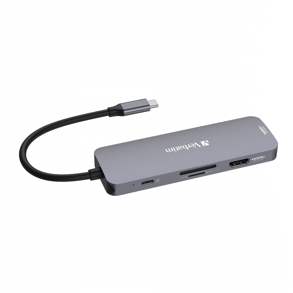 Verbatim 8 Port Usb C Bağlantılı Çoklayıcı Hub 2 x HDMI, 3x Usb-A 3.2 Gen1, 1 x SD kart yuvası (ARTIKEL NO: 1238878)