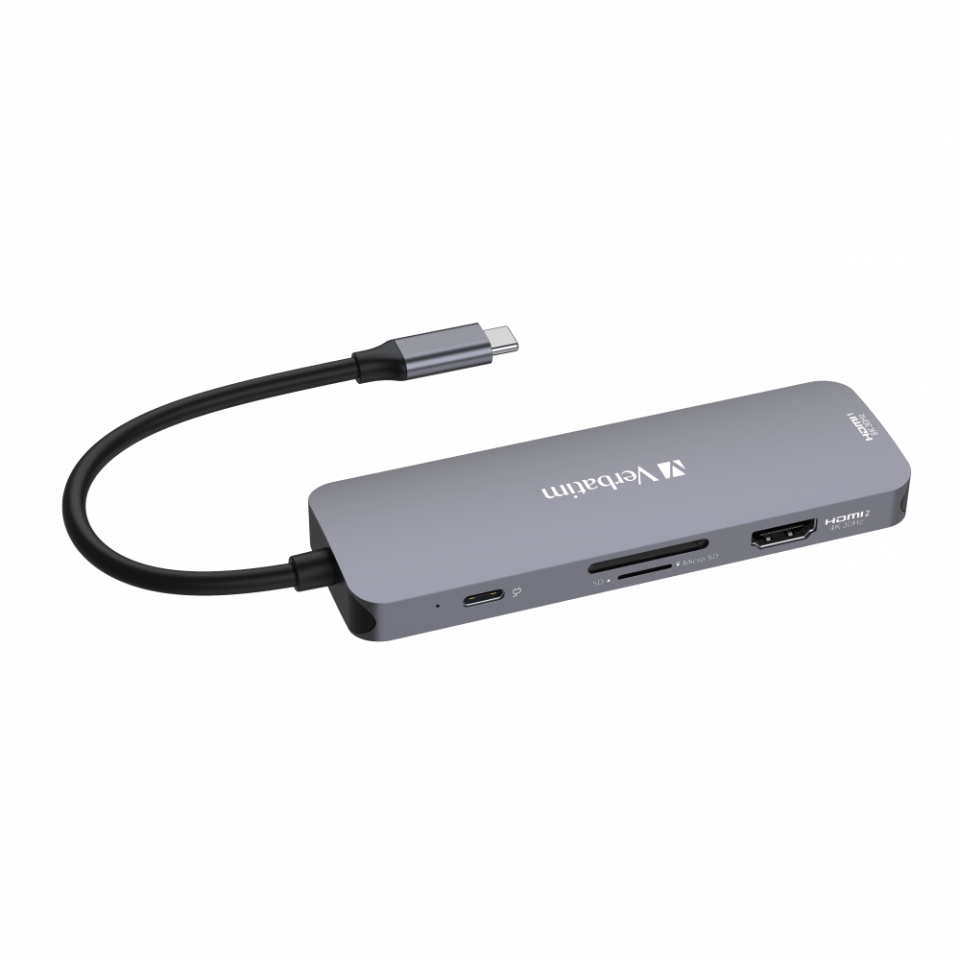 Verbatim 8 Port Usb C Bağlantılı Çoklayıcı Hub 2 x HDMI, 3x Usb-A 3.2 Gen1, 1 x SD kart yuvası (ARTIKEL NO: 1238878)