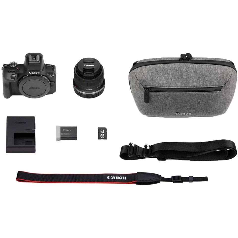 Canon EOS R100 + RF-S 18-45mm IS STM Travel Kit (Omuz Çantası + 64GB SD Kart)