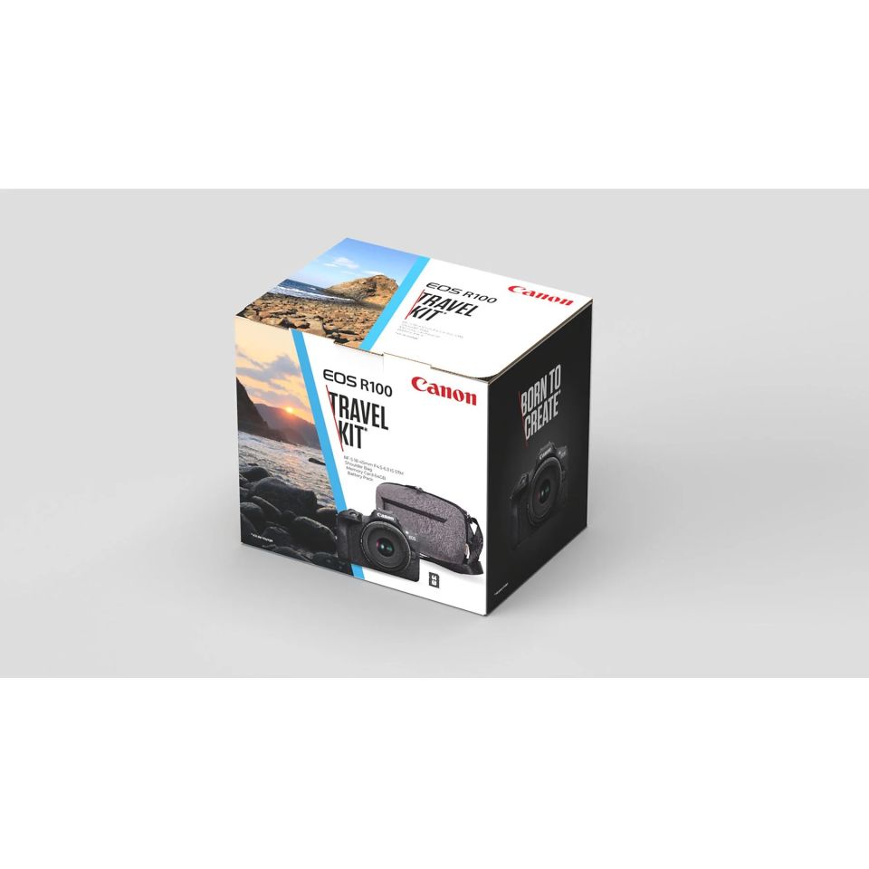Canon EOS R100 + RF-S 18-45mm IS STM Travel Kit (Omuz Çantası + 64GB SD Kart)