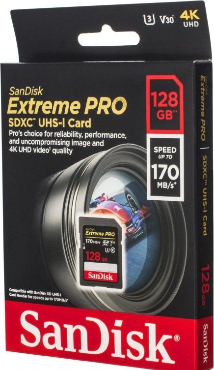SanDisk SD 128GB Extreme Pro 170Mb/s C10 SDXC Hafıza Kartı