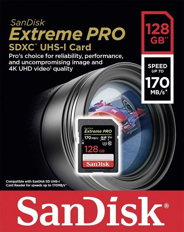 SanDisk SD 128GB Extreme Pro 170Mb/s C10 SDXC Hafıza Kartı