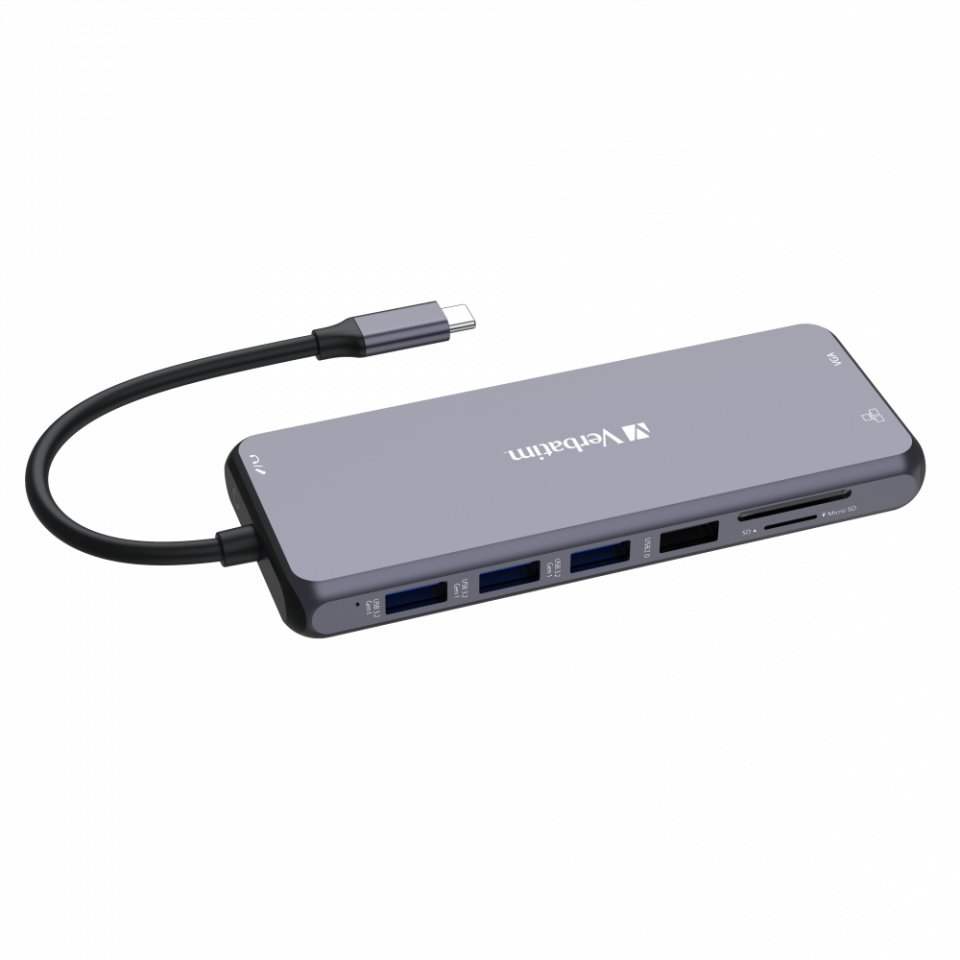 Verbatim 14 Port Usb C Bağlantılı Çoklayıcı Hub 2 x HDMI, 1 x VGA, 1 x RJ45, 3 x Usb-A 3.2 Gen1, 1 x Usb-C 3.2 Gen1, 2 x Usb-A