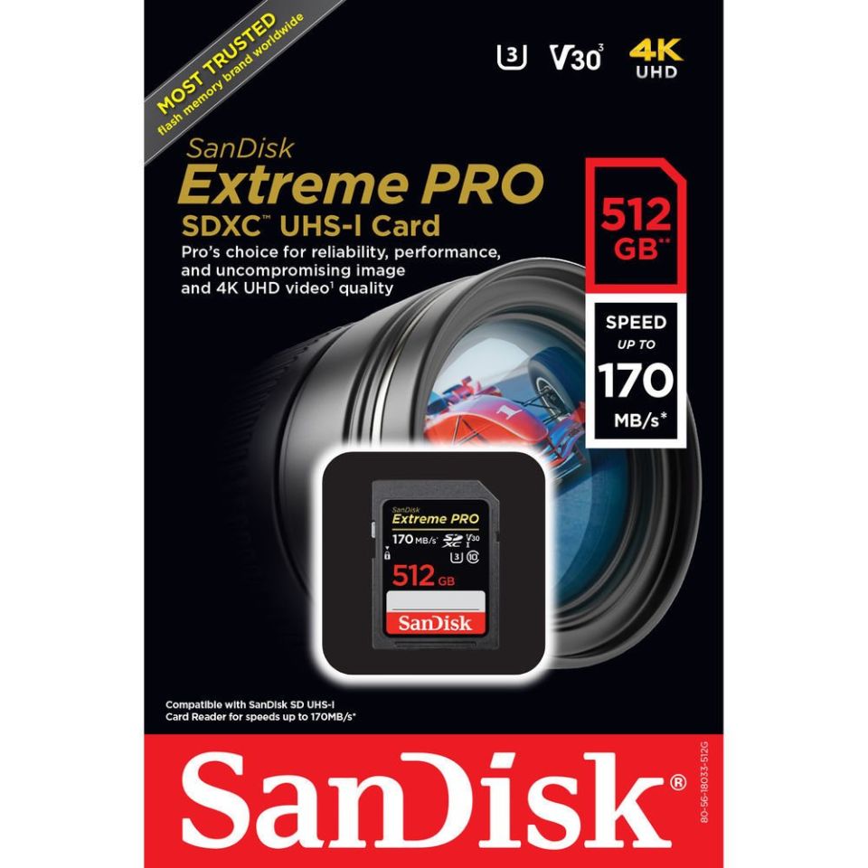 SanDisk SD 512GB Extreme PRO UHS-I SDXC V30 Hafıza Kartı