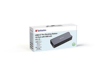 Verbatim 15 Port USB-C Bağlantılı Çoklayıcı SSD Yuvalı Dock  1 x 8K HDMI, 2 x 4K HDMI, 2 x Dis-Port, 1 x RJ45, 1 x Usb-A 3.2 Ge