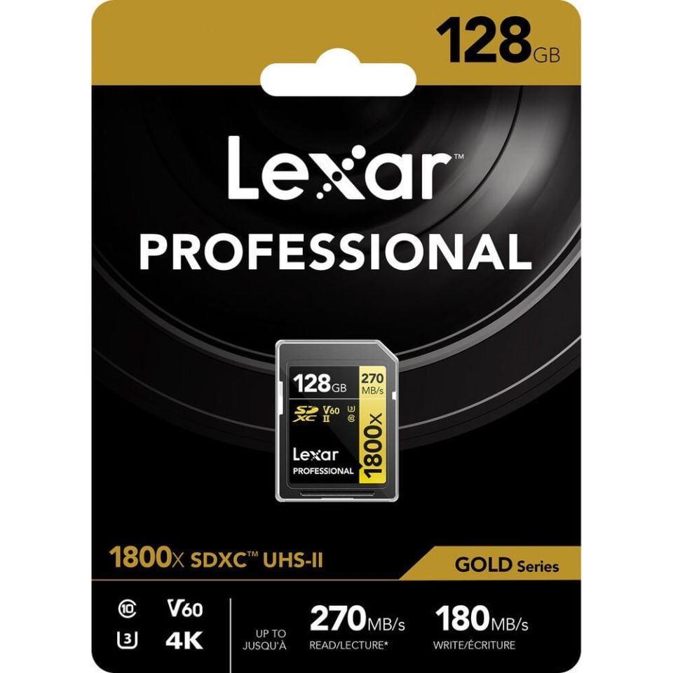 Lexar  SD 128GB Profesyonel 1800x UHS-II SDXC Hafıza Kartı (GOLD Serisi)