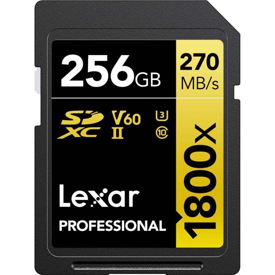 Lexar  SD 256GB Profesyonel 1800x UHS-II SDXC Hafıza Kartı (GOLD Serisi)