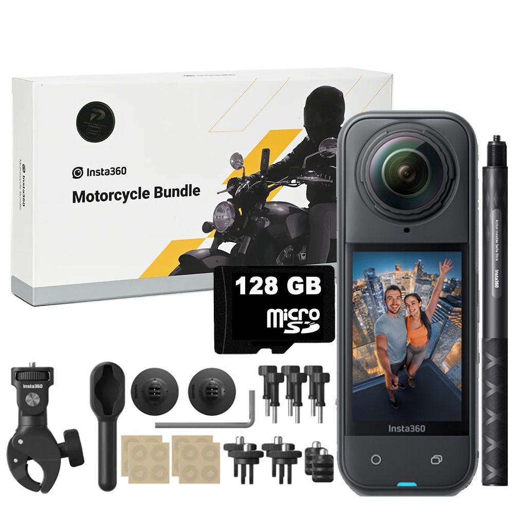 Insta360 X5 Motorcycle Bundle + Action Invisible Stick (128GB Hafıza Kartı Dahil)