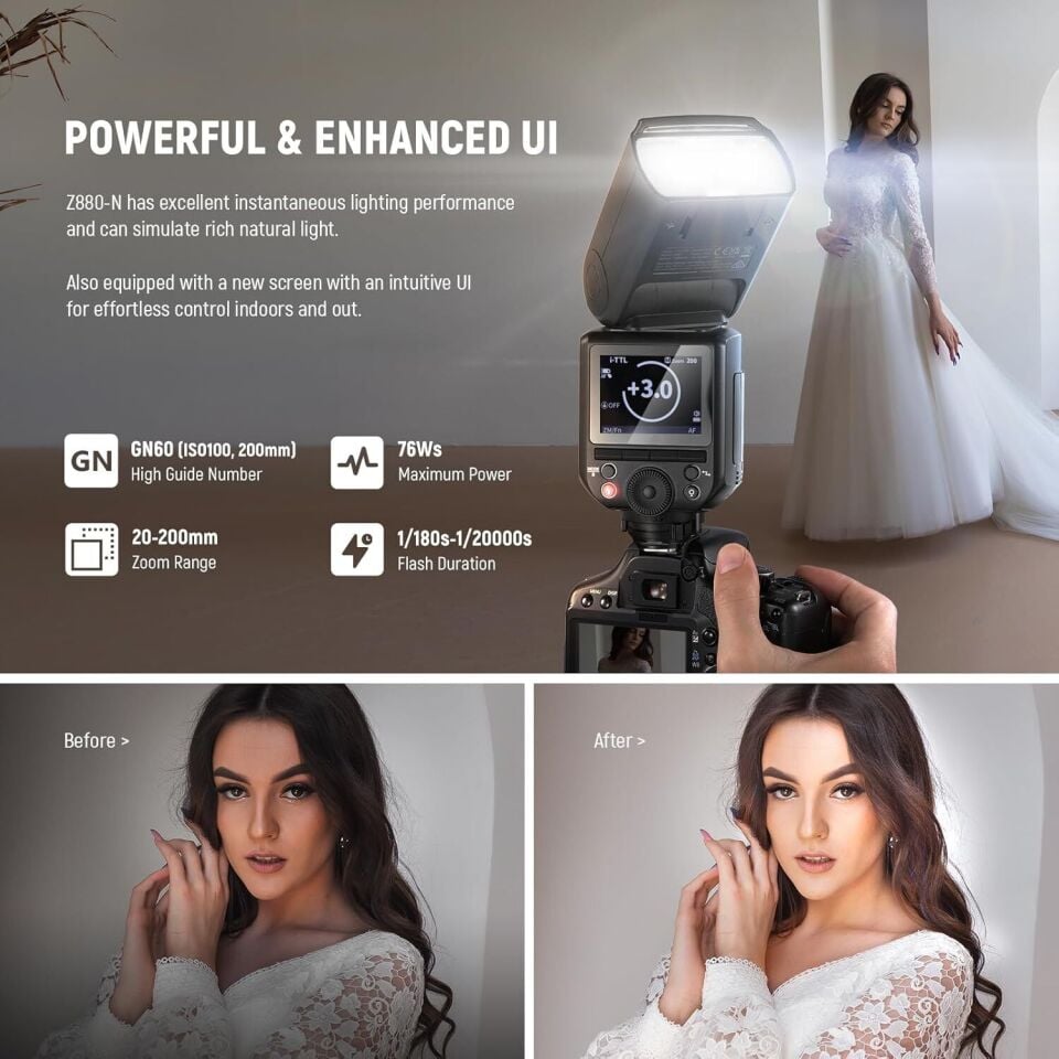 Z880-S TTL Sony Uyumlu 76W Akülü Tepe Flaşı