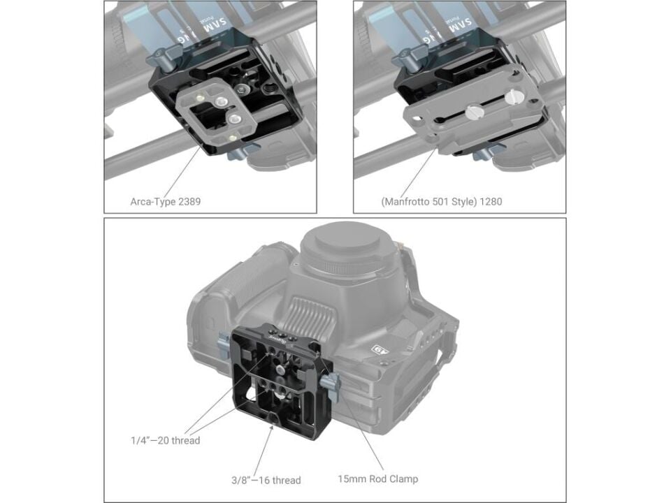 SmallRig 3357 Çift 15mm Çubuk Kelepçeli Evrensel Taban Plakası Baseplate