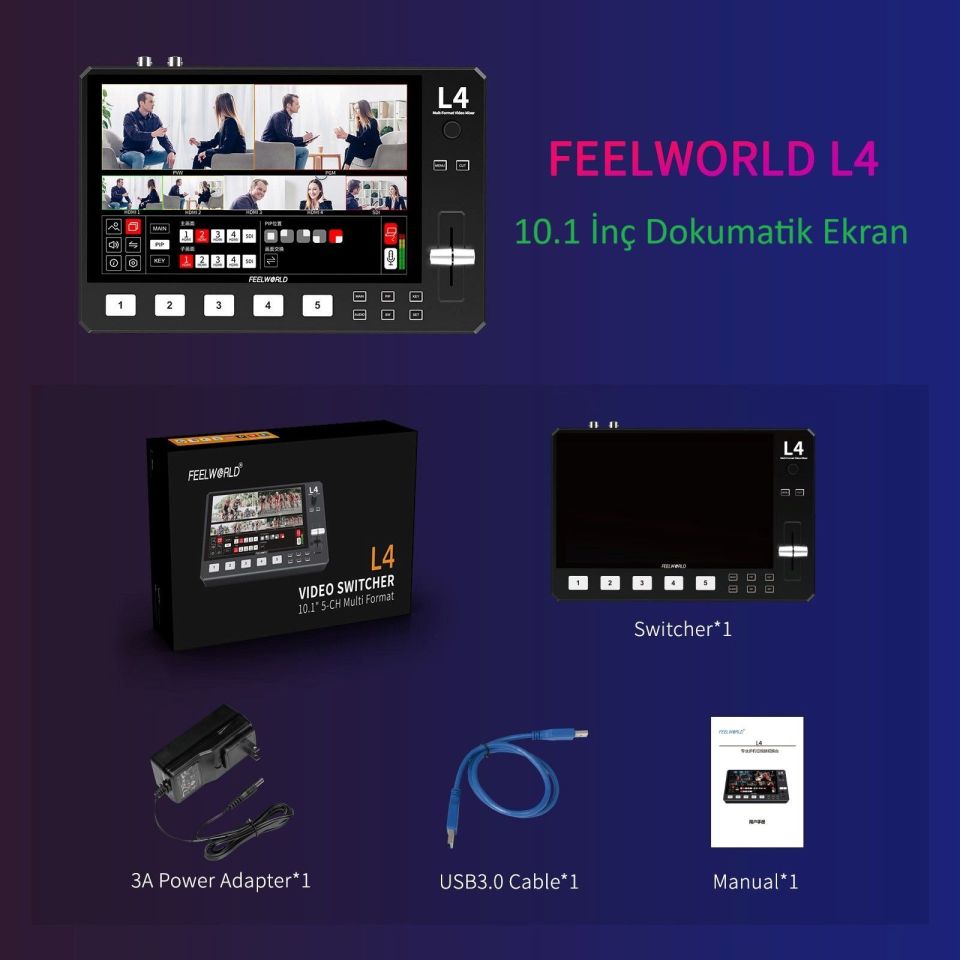 FEELWORLD L4 Çoklu Kamera Video Mikseri  10.1''Dokunmatik Ekran