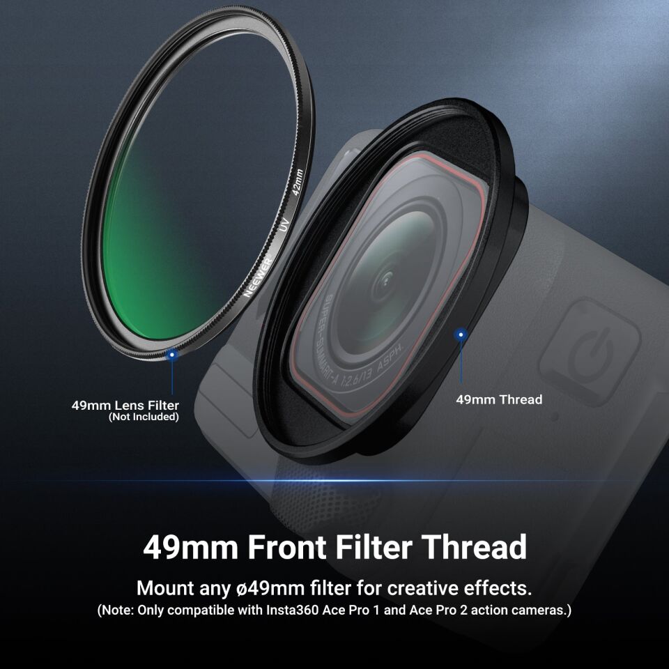 NEEWER 49mm Filtre Adaptör Halkası, Insta360 Ace Pro 1/2 ile uyumlu