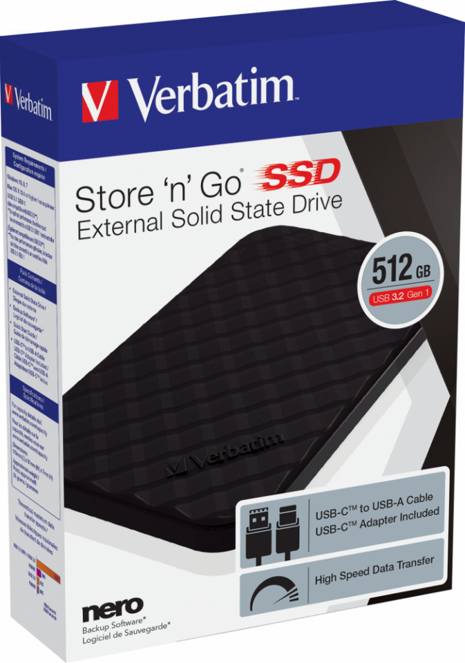 Verbatim 512GB Taşınabilir SSD Store&go Usb 3.2 - 400MB/S-500MB/S Siyah Renk-(53250)