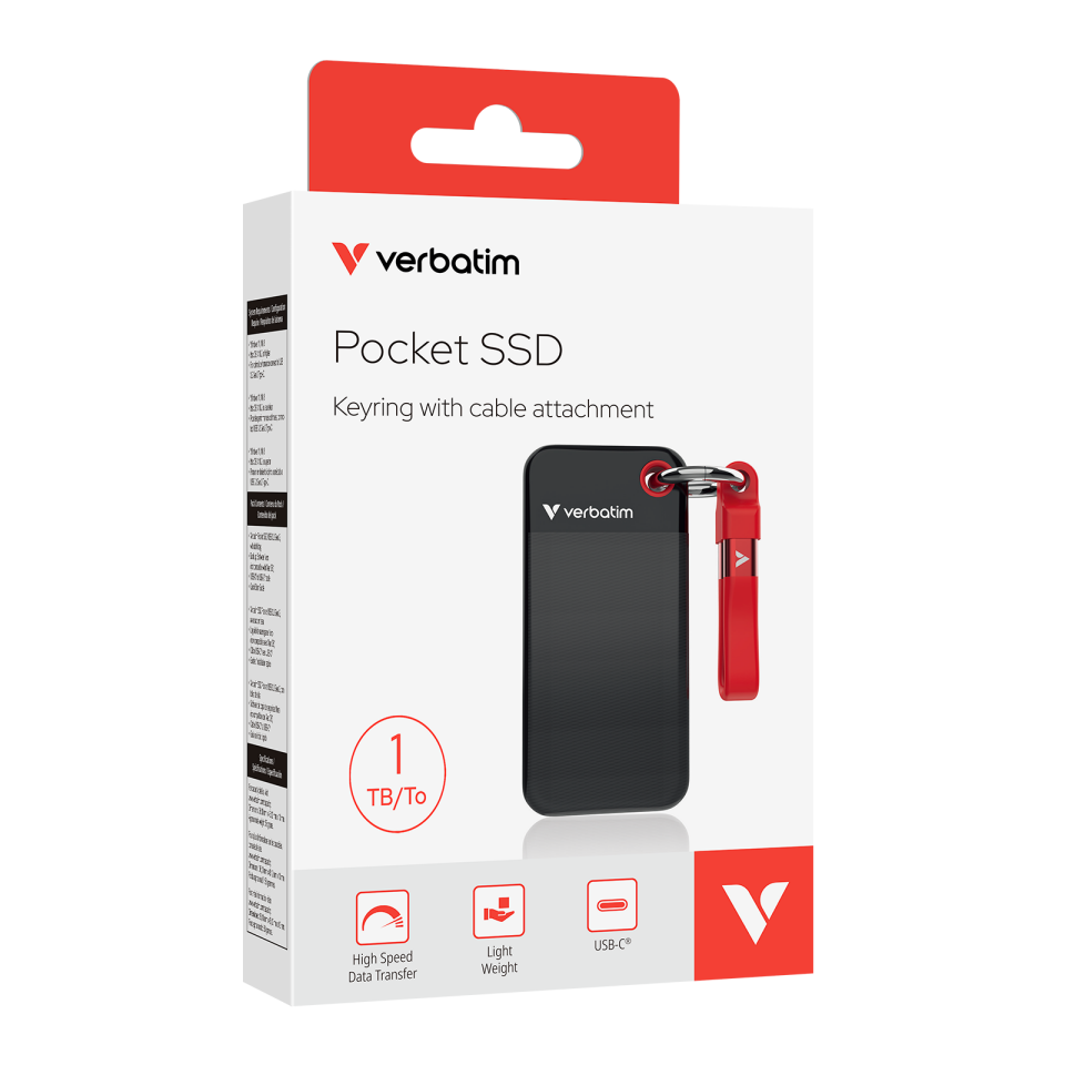 Verbatim 1 TB Pocket Mini Taşınabilir SSD Usb 3.2 - 1000MB/S-1000MB/S Siyah/ Kırmızı Kablo Dahil(32192)