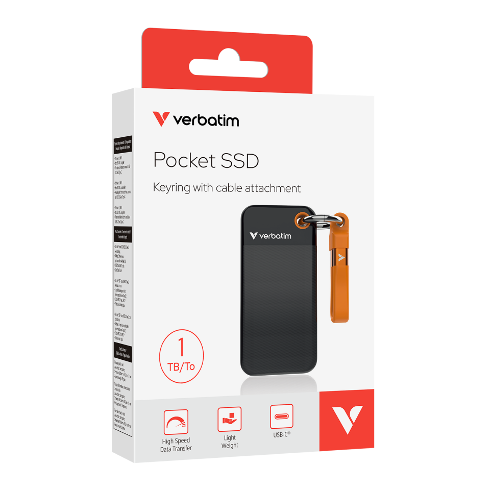 Verbatim 1 TB Pocket Mini Taşınabilir SSD Usb 3.2 - 1000MB/S-1000MB/S Siyah/ Turuncu Kablo Dahil