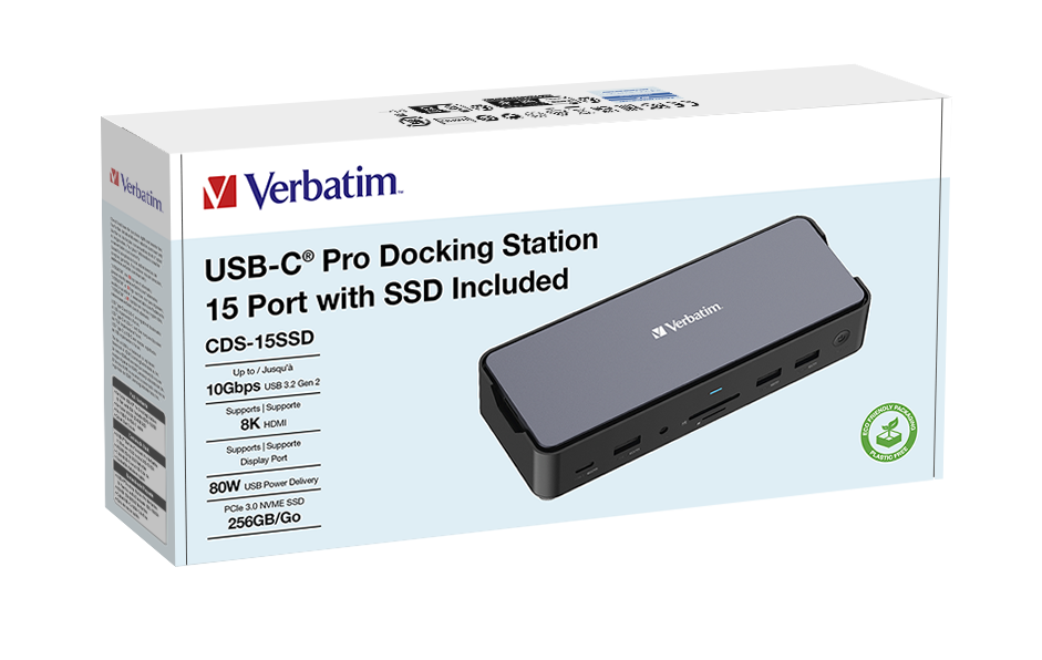 Verbatim 15 Port USB-C Bağlantılı Çoklayıcı SSD Yuvalı Dock  2 x HDMI, 1 x D Port, 1 x RJ45, 1 x Usb-A 3.2 Gen2, 2 x Usb-A 3.2