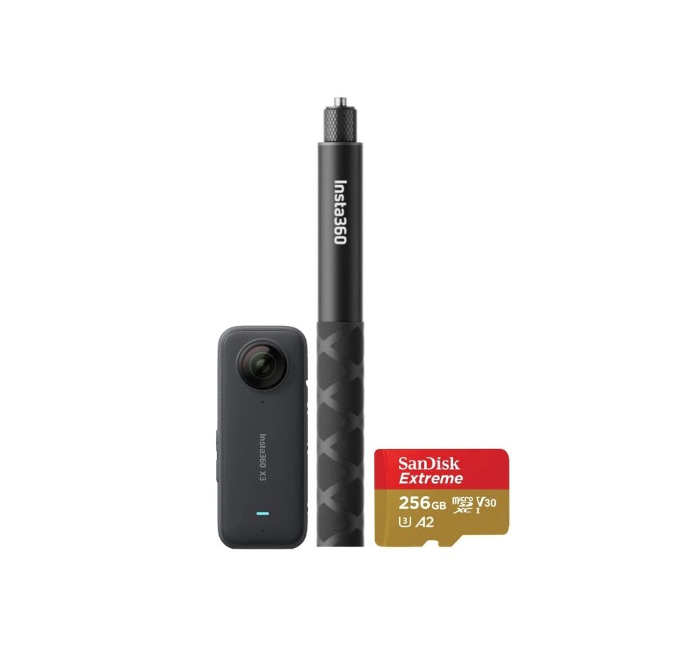 Insta360 X3 360° Kamera X3 + Invisible Selfie Stick 114cm + 256GB Hafıza Kartı
