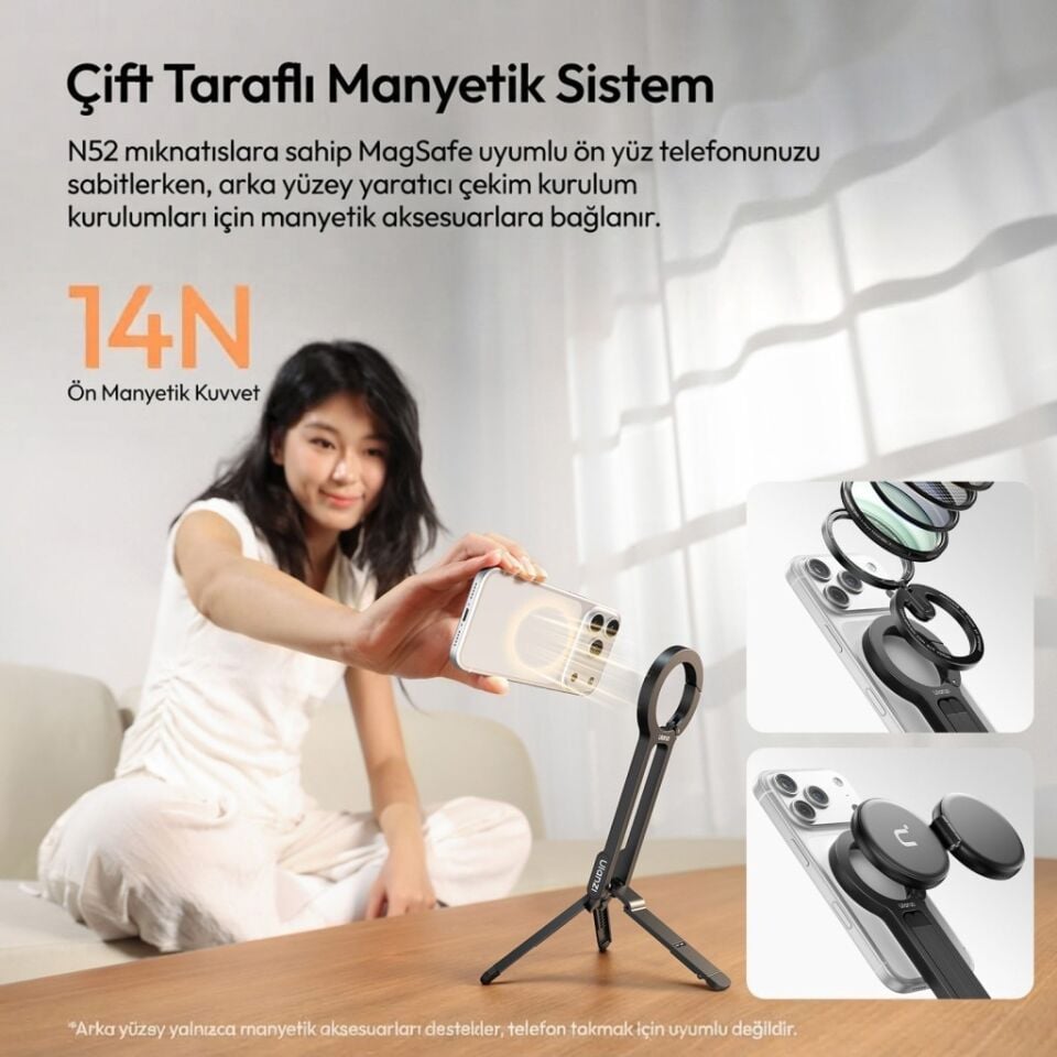 Ulanzi MA57 4 in 1 Manyetik Carabinerli Mini Telefon Tutucu Tripod Stand Siyah - S007