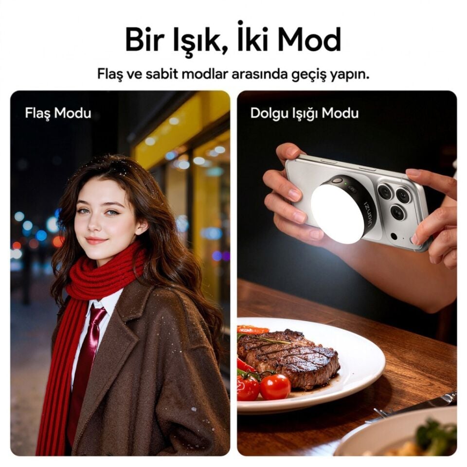 Ulanzi MFL01 2’si 1 Arada Bluetooth Manyetik Telefon Flaş ve Vlog Işığı (3C Sertifikalı Batarya) - L151A