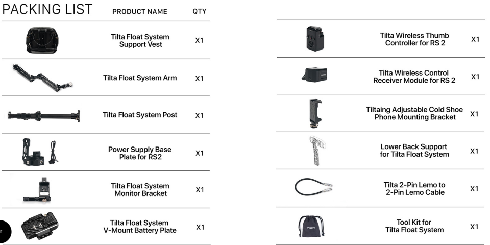 Tilta GSS-T01-V Float DJI RS2 ve RS3 İçin EL Gimbal Destek Sistemi