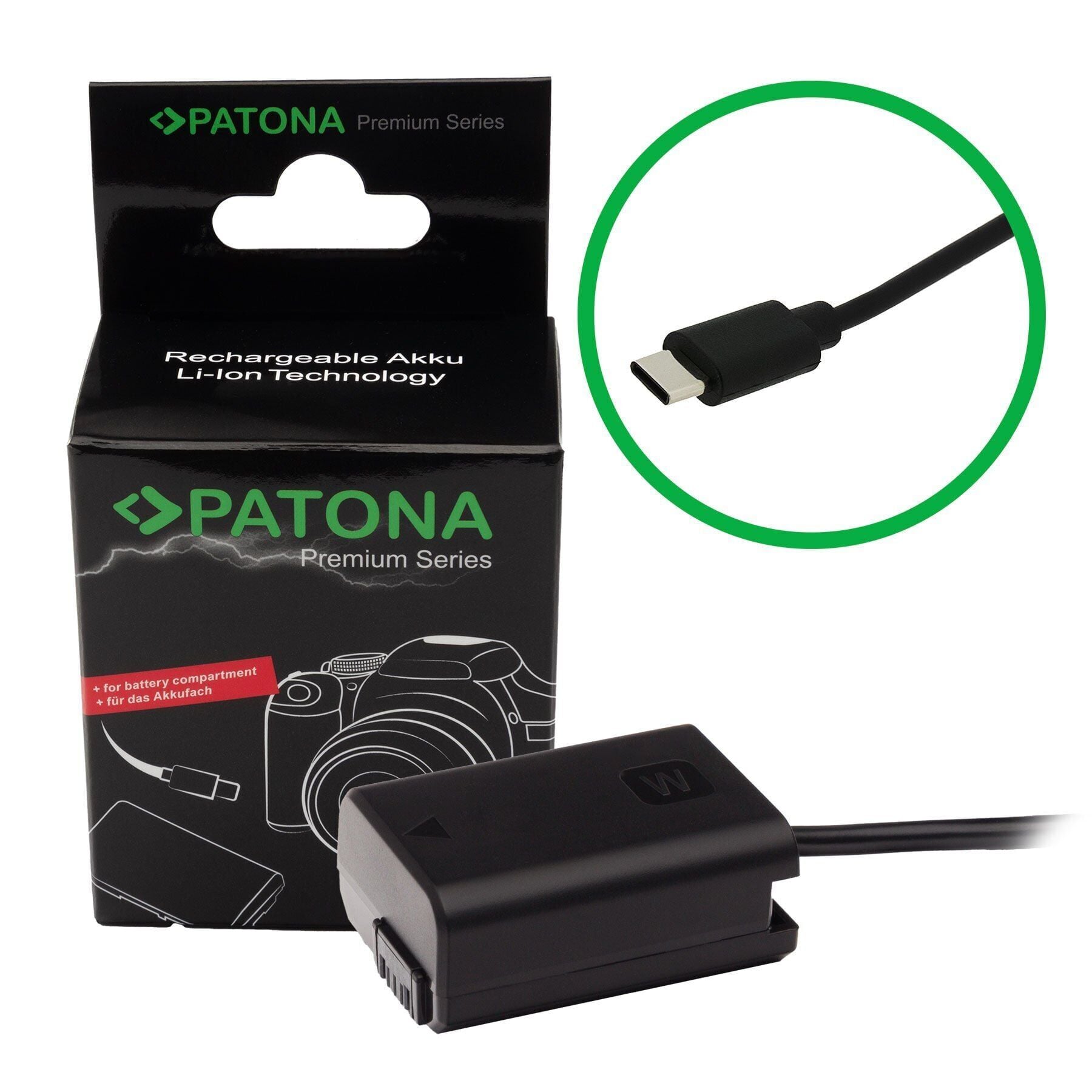 Patona 9413 Sony NP-FW50 İçin  USB-C Girişli Kukla Pil Adaptörü