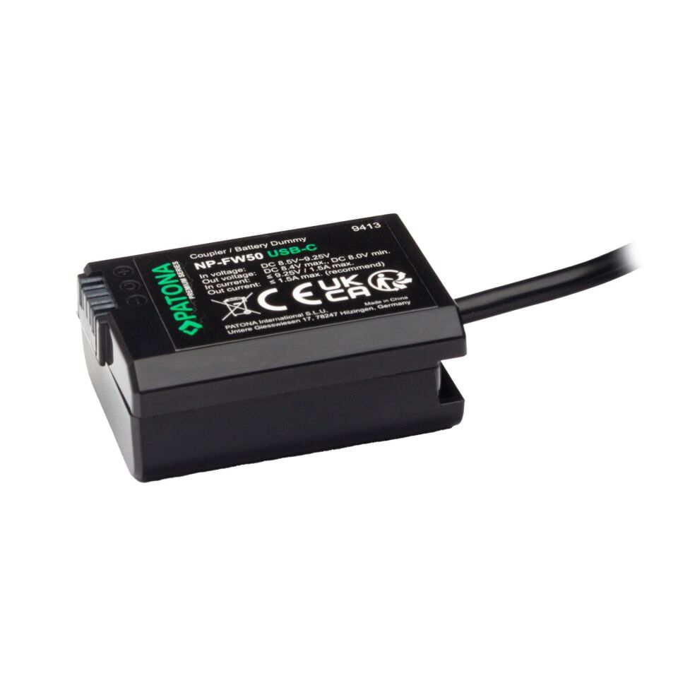 Patona 9413 Sony NP-FW50 İçin  USB-C Girişli Kukla Pil Adaptörü