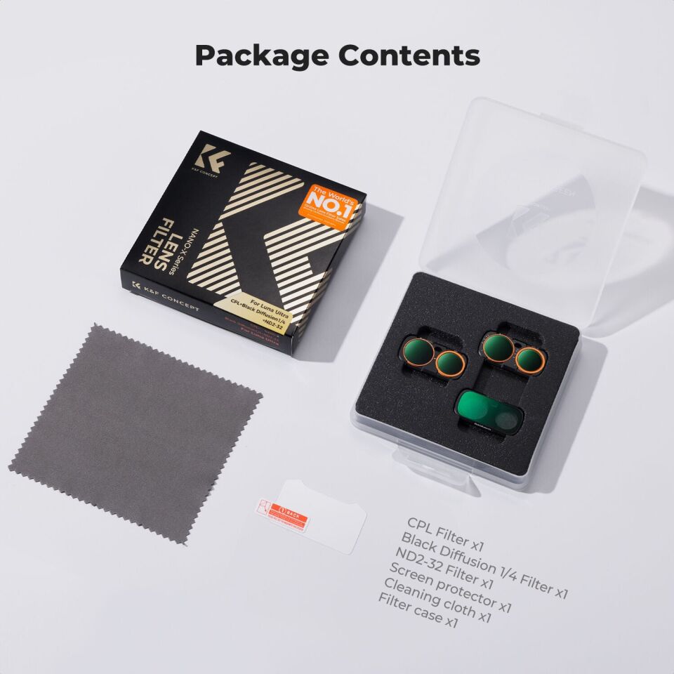 K&F Concept Insta360 Luna Ultra için 3 Parça Filtre Seti (CPL + Black Mist 1/4 + ND2-32)
