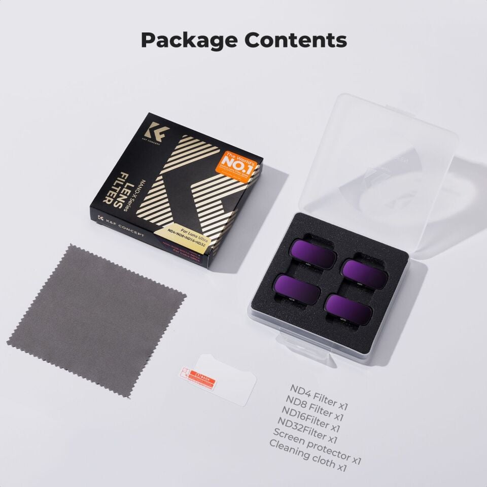 K&F Concept Insta360 Luna Ultra için 4 Parça ND Filtre Seti (ND4, ND8, ND16, ND32)