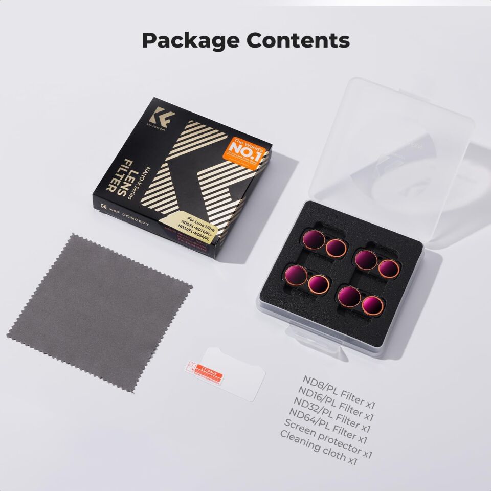 K&F Concept Insta360 Luna Ultra için 4 Parça ND/PL Filtre Seti (ND8/PL, ND16/PL, ND32/PL, ND64/PL)