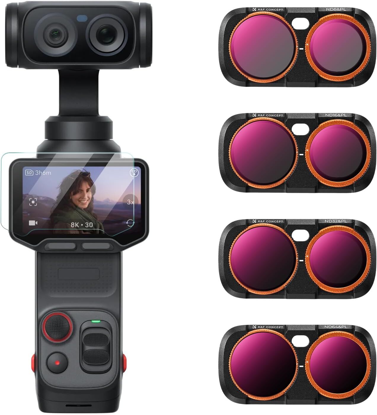 K&F Concept Insta360 Luna Ultra için 4 Parça ND/PL Filtre Seti (ND8/PL, ND16/PL, ND32/PL, ND64/PL)