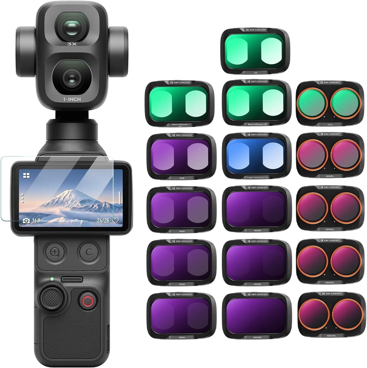 K&F Concept DJI Osmo Pocket 4P için 16 Parça Filtre Seti