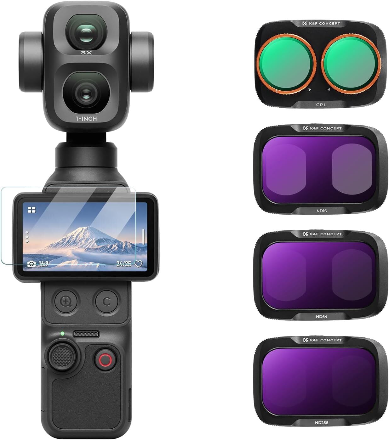 K&F Concept DJI Osmo Pocket 4P için 4 Parça Filtre Seti (CPL + ND16 + ND64 + ND256) (Plastik)