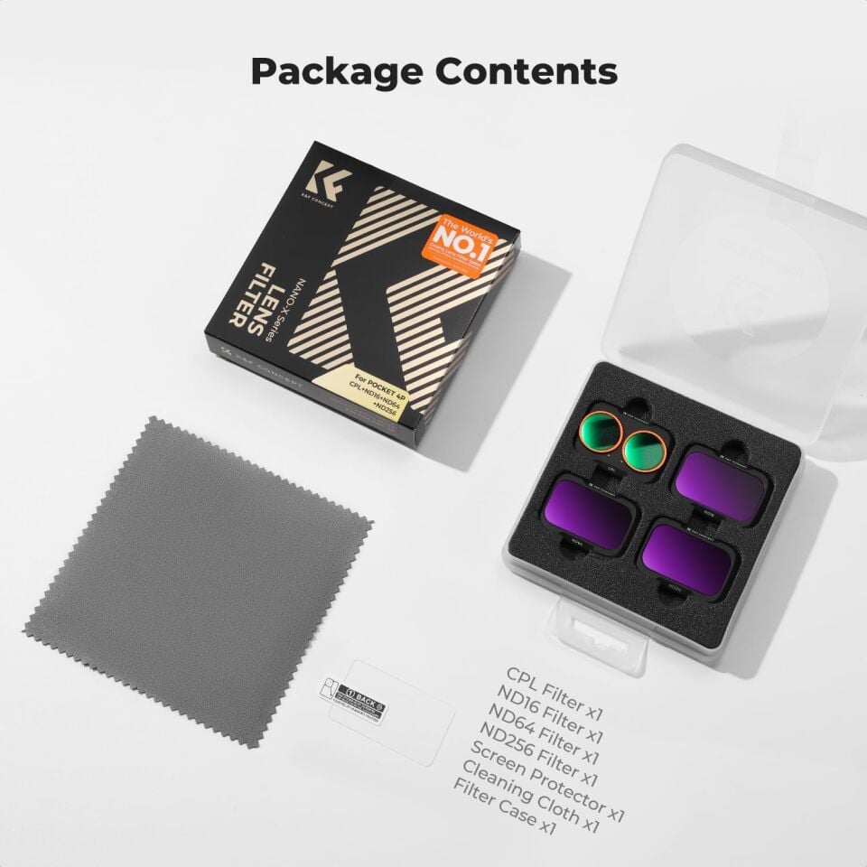 K&F Concept DJI Osmo Pocket 4P için 4 Parça Filtre Seti (CPL + ND16 + ND64 + ND256) (Plastik)
