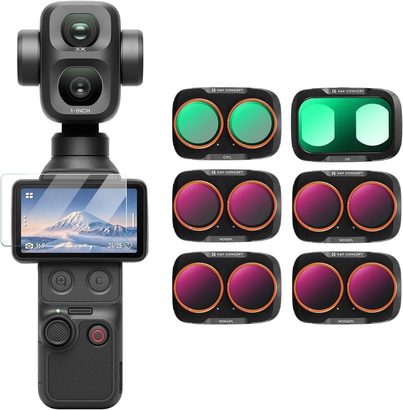 K&F Concept DJI Osmo Pocket 4P için 6 Parça Filtre Seti (UV + CPL + ND16/PL + ND32/PL + ND64/PL + ND256/PL)