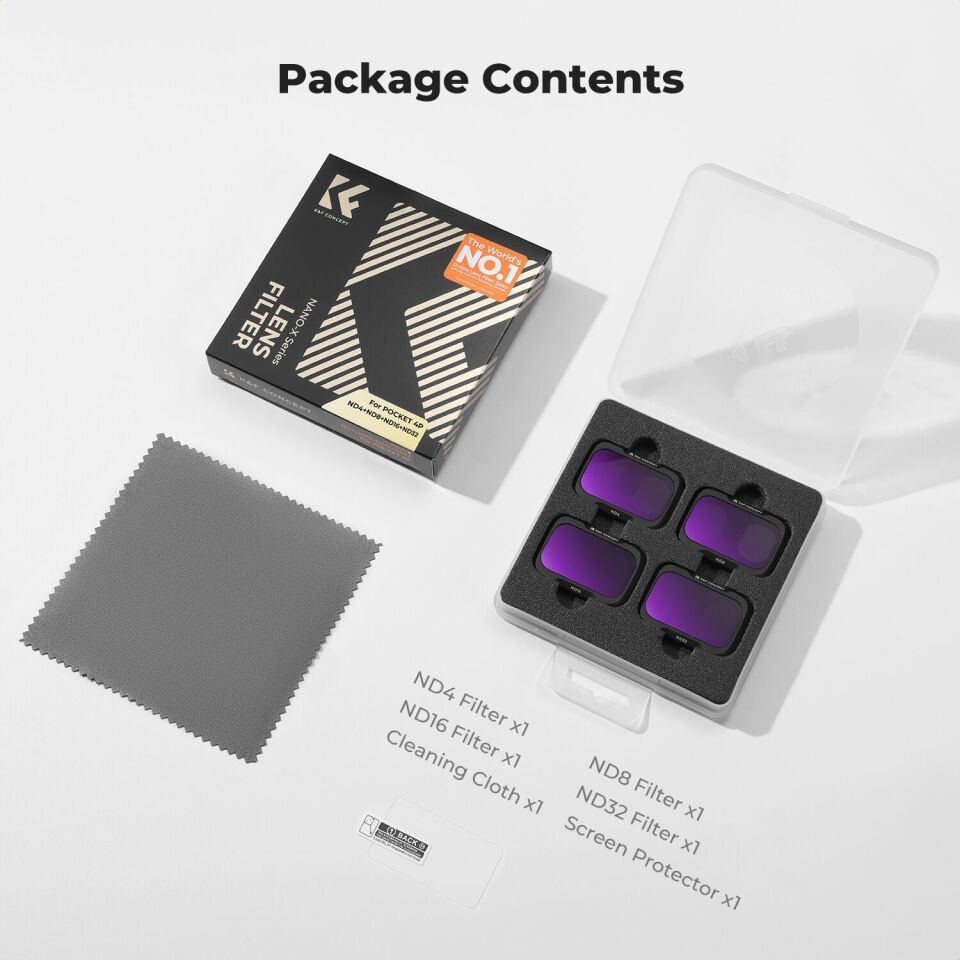 K&F Concept DJI Osmo Pocket 4P için 4 Parça ND Filtre Seti (ND4, ND8, ND16, ND32)