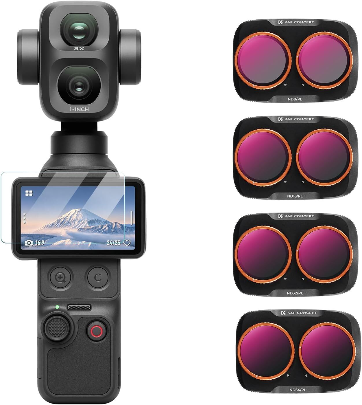 K&F Concept DJI Osmo Pocket 4P için 4 Parça ND/PL Filtre Seti (ND8/PL, ND16/PL, ND32/PL, ND64/PL) (Plastik)