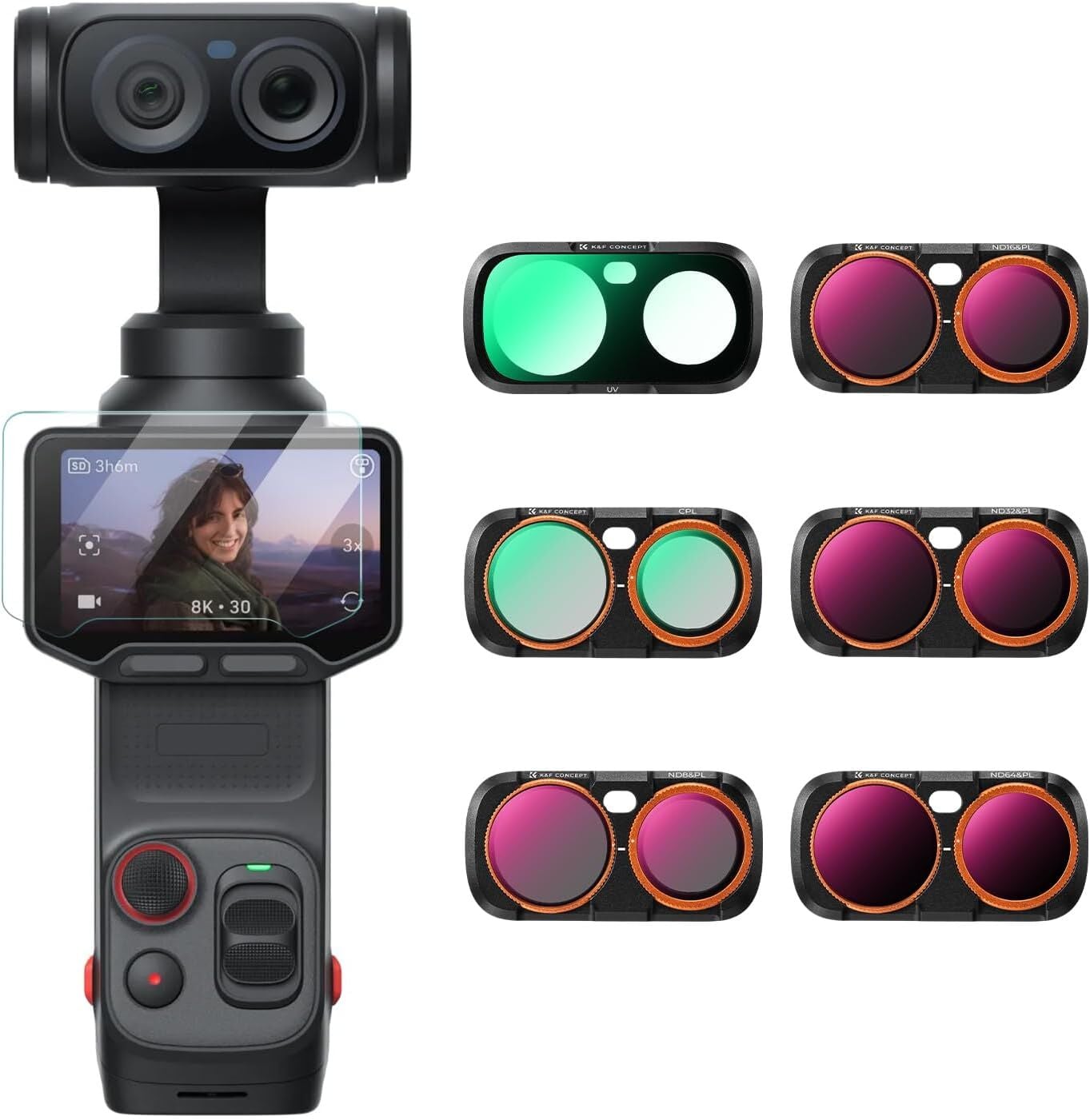 K&F Concept Insta360 Luna Ultra için 6 Parça Filtre Seti (UV + CPL + ND16/PL + ND32/PL + ND64/PL + ND256/PL)