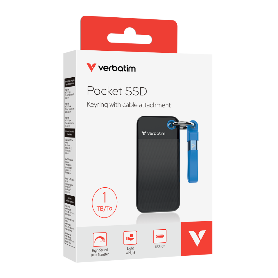 Verbatim 1 TB Pocket Mini Taşınabilir SSD Usb 3.2 - 1000MB/S-1000MB/S Siyah/ Mavi Kablo Dahil-(321901)