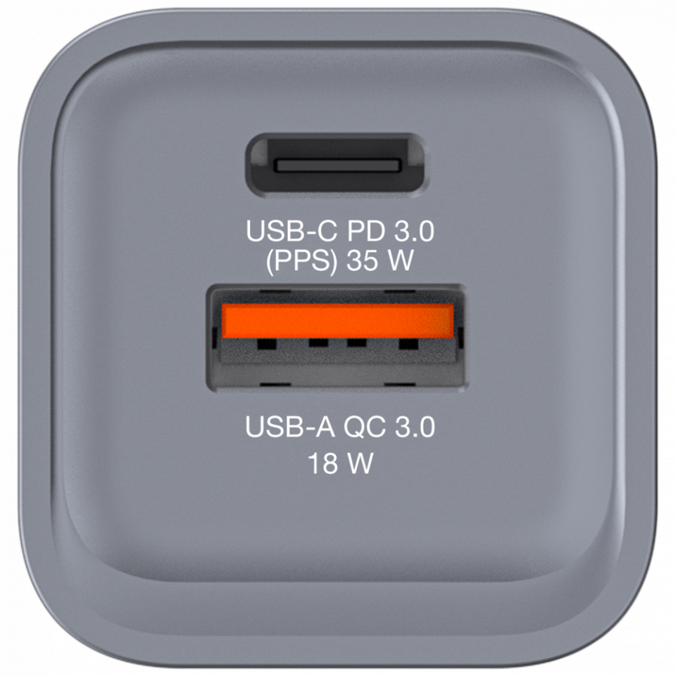 Verbatim 35W GAN Hızlı Şarj 2-Bağlantı Noktalı 1 x Usb-C® PD 35W / 1 x Usb-A QC 3.0-(32200)