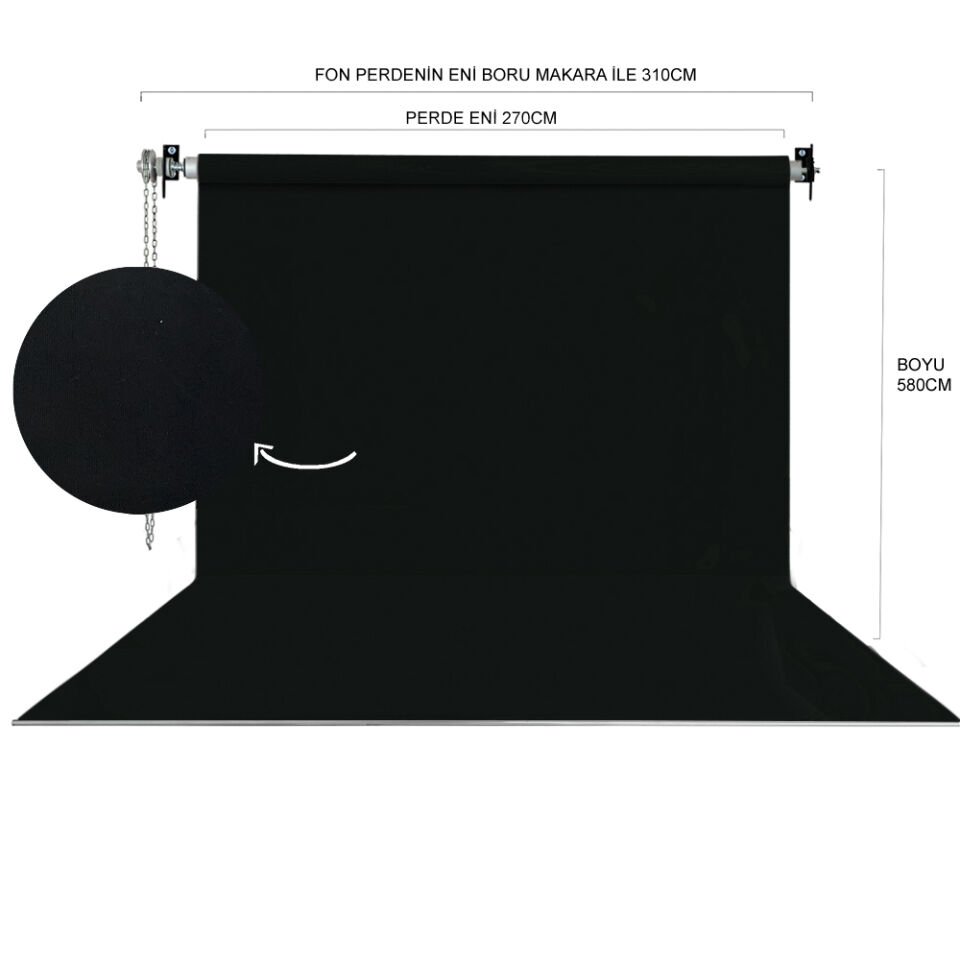 HS STÜDYO TEKNİK 270X580CM SİYAH FON PERDE SETİ VE ASKISI
